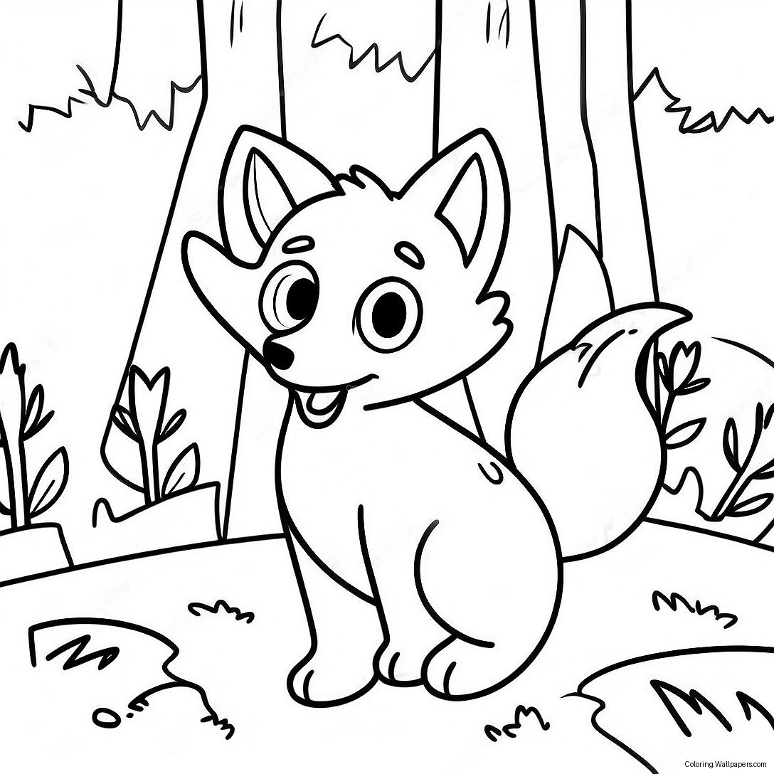 Playful Cartoon Fox In A Forest Coloring Page 38401