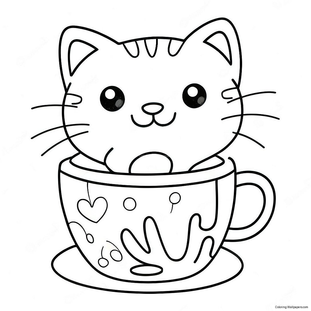 Playful Cat In A Colorful Cup Coloring Page 36723