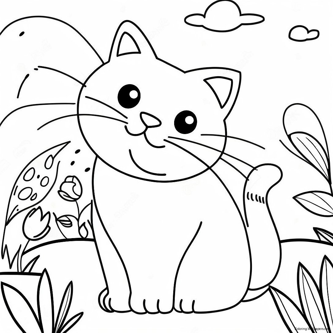 Page À Colorier D'un Chat Joueur Dans Un Jardin 47253