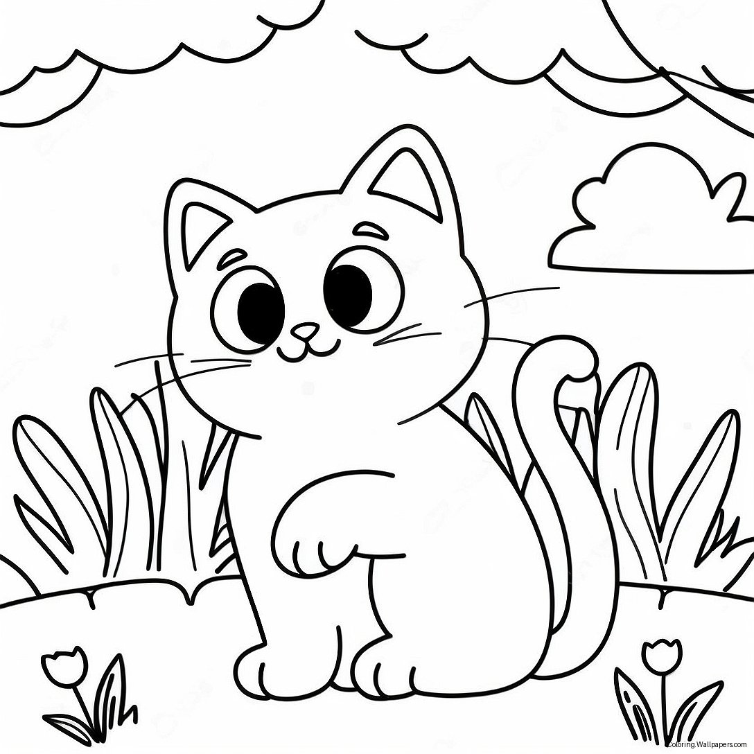 Playful Cat In A Garden Coloring Page 47254