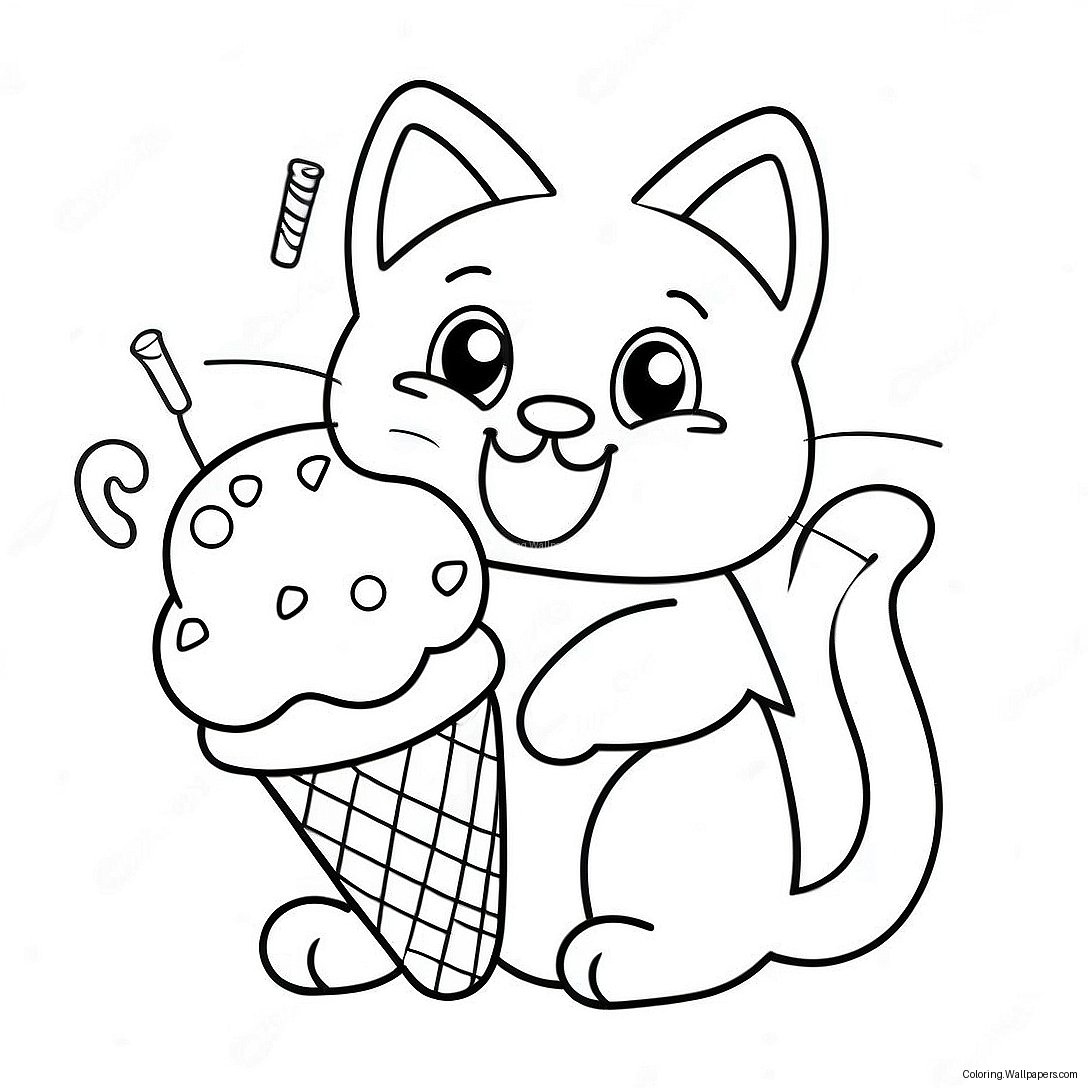 Playful Cat With Colorful Ice Cream Cone Coloring Page 53098