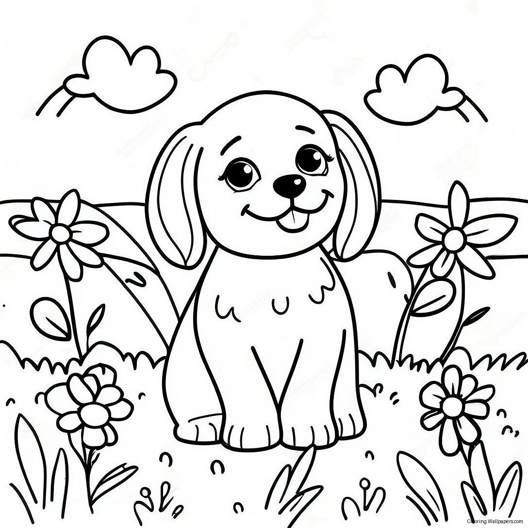 Playful Cavapoo In A Flower Field Coloring Page 36366