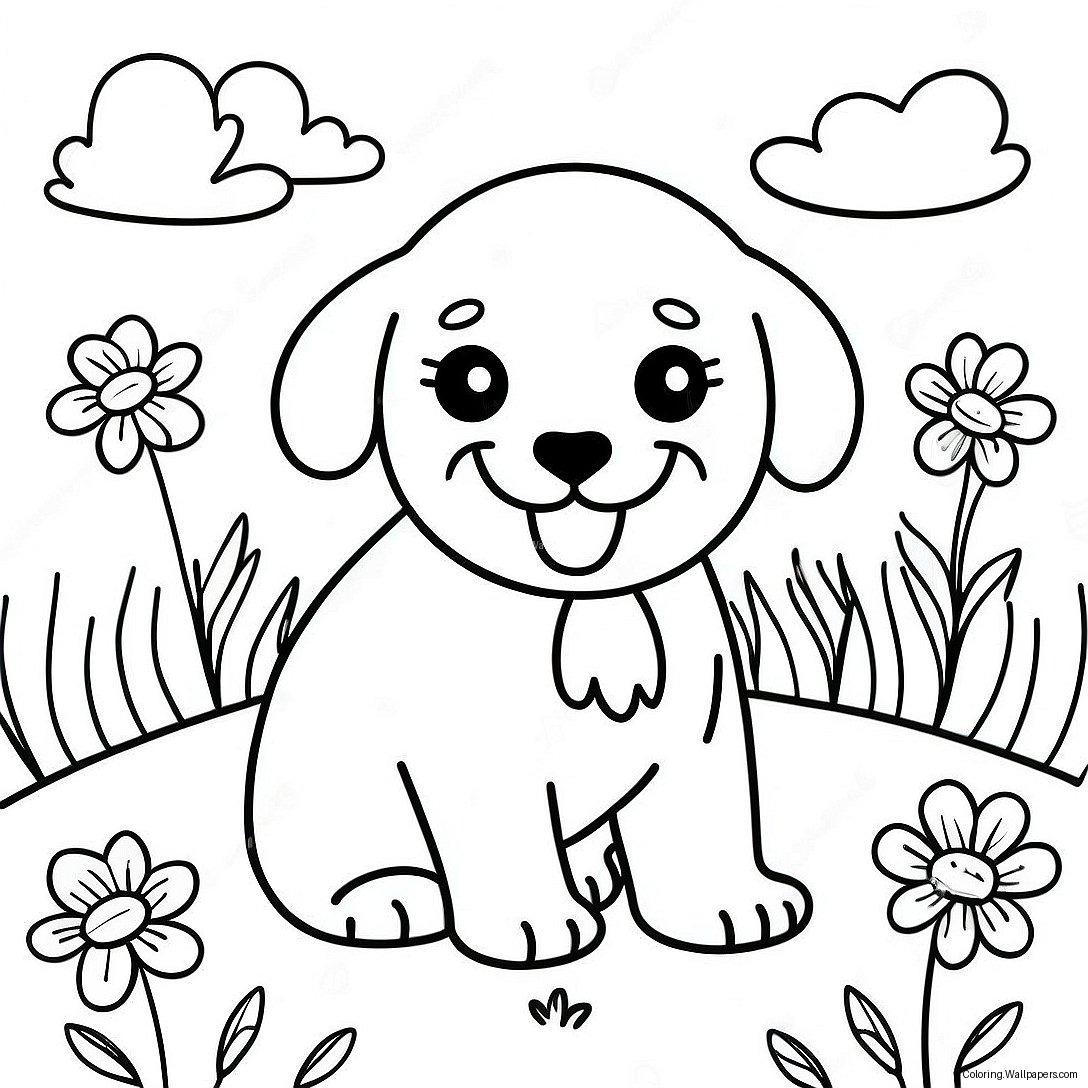 Playful Cavapoo In A Flower Field Coloring Page 36368