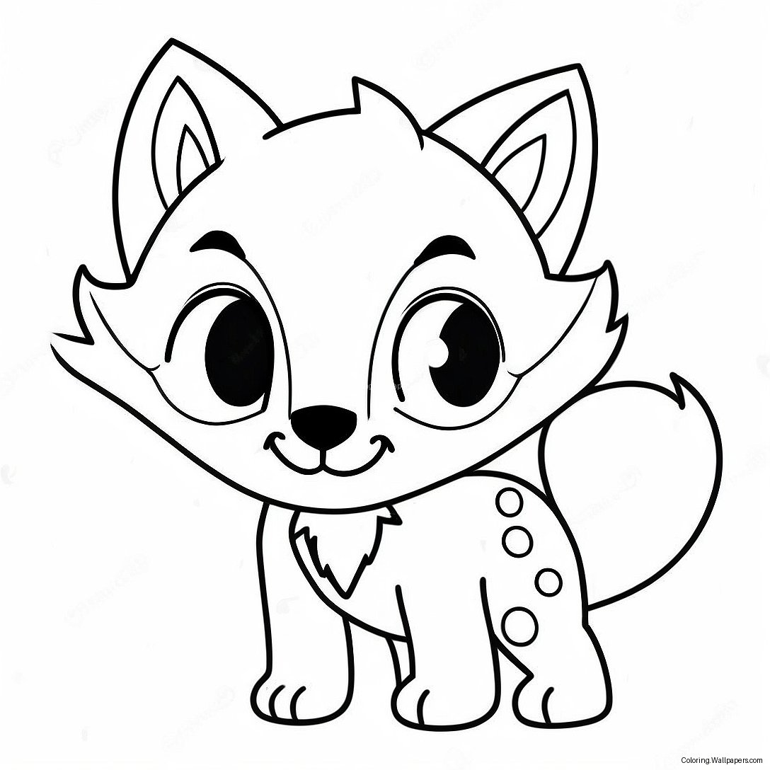 Página Para Colorear De Lobo Chibi Juguetón 7765