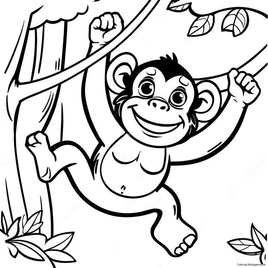 Playful Chimpanzee Swinging In Trees Coloring Page 20533