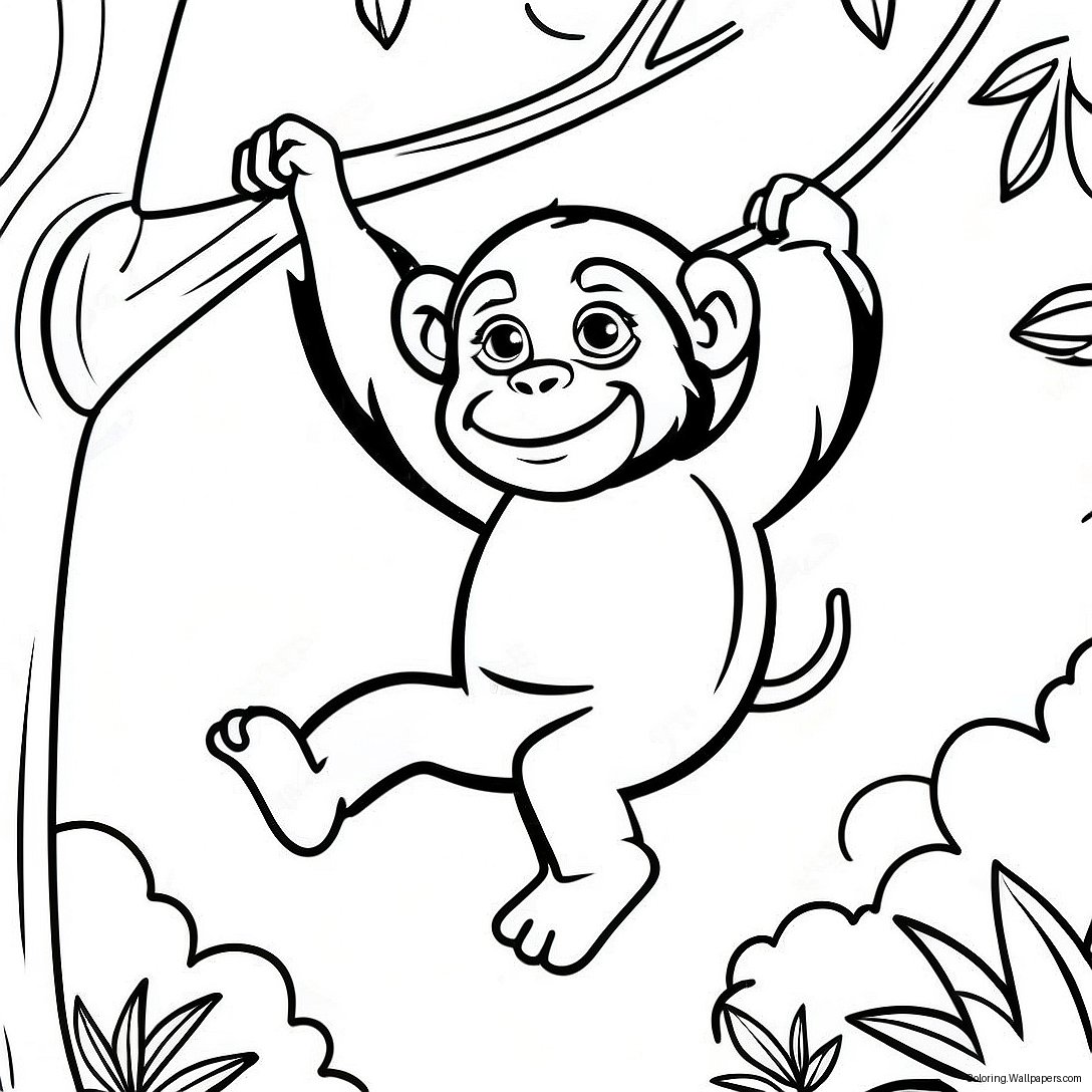 Playful Chimpanzee Swinging In Trees Coloring Page 20535