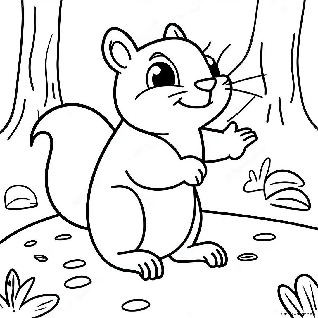 Playful Chipmunk In The Forest Coloring Page 18680