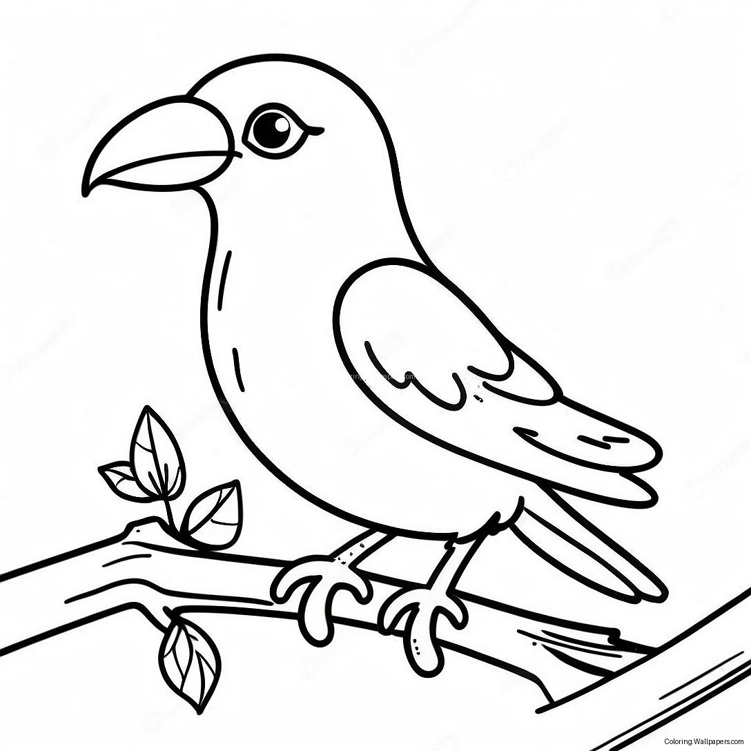 Playful Crow Sitting On A Branch Coloring Page 9510