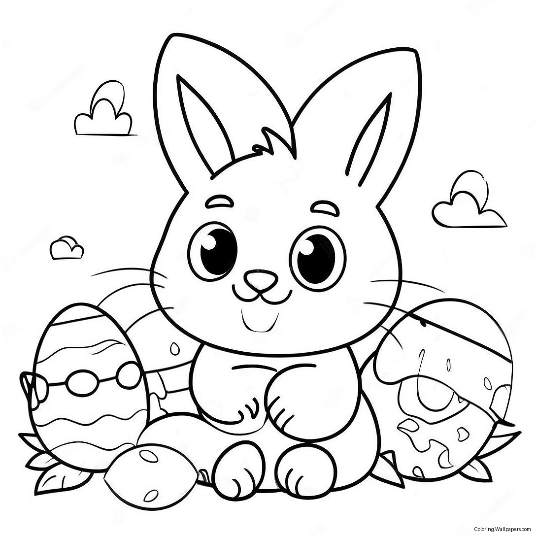 Playful Easter Cat With Eggs Coloring Page 28198