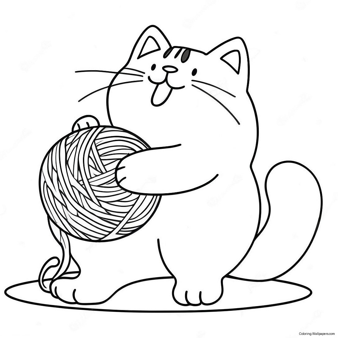 Playful Fat Cat Chasing A Ball Of Yarn Coloring Page 11465