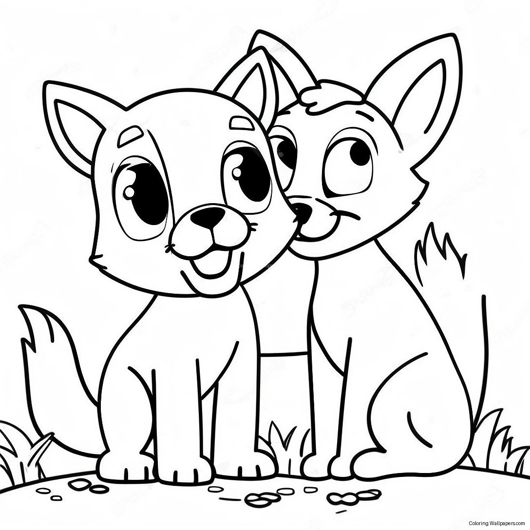 Playful Fox And Hound Friends Coloring Page 7501