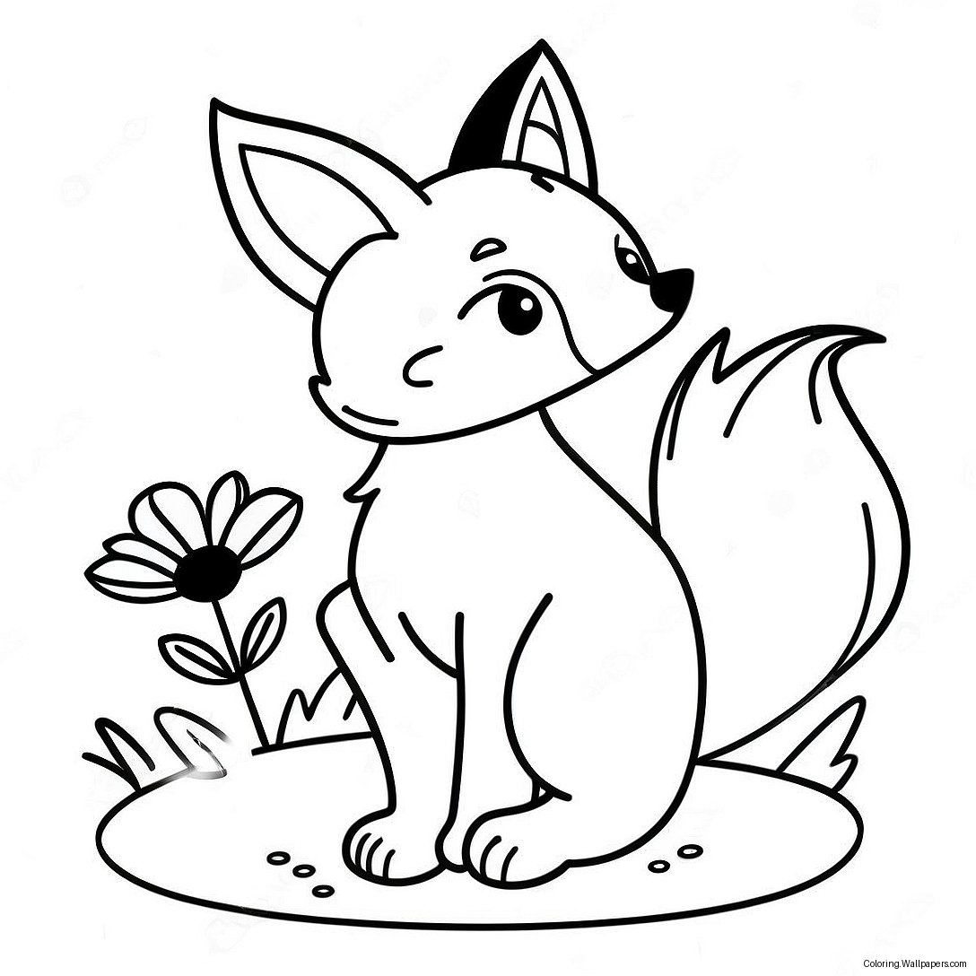 Playful Fox With Flowers Coloring Page 17907