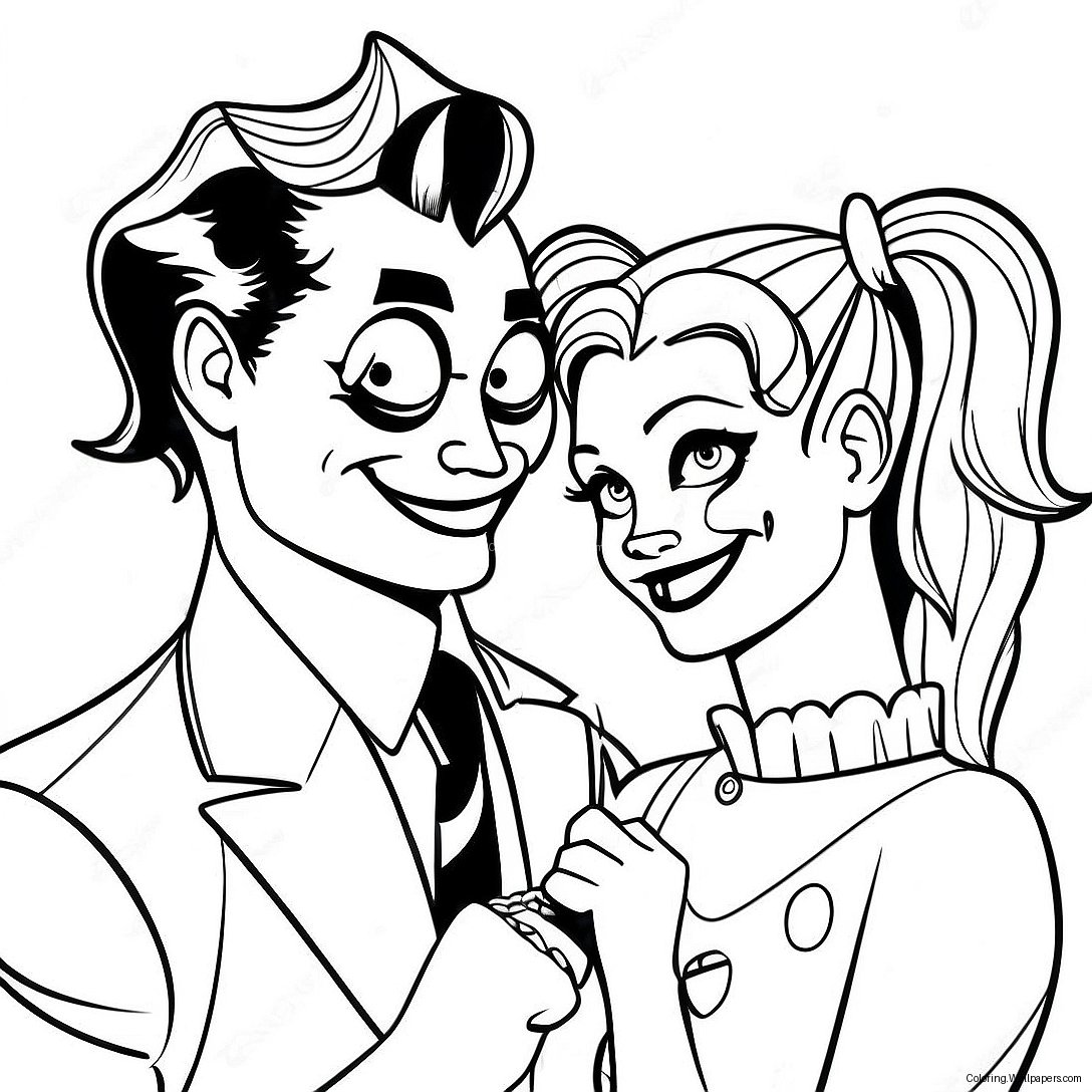 Playful Joker And Harley Quinn Coloring Page 26016