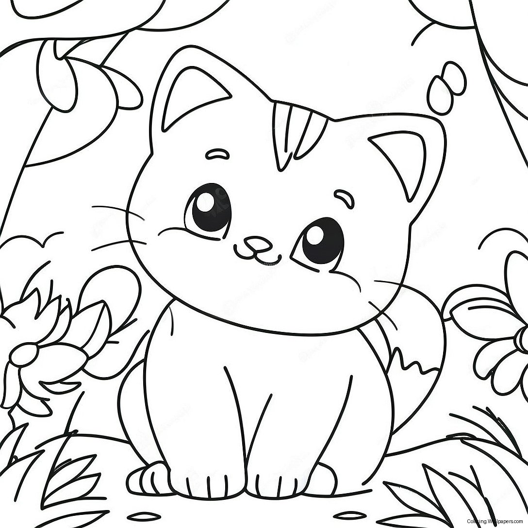 Playful Kitten Surrounded By Blossoms Coloring Page 48361