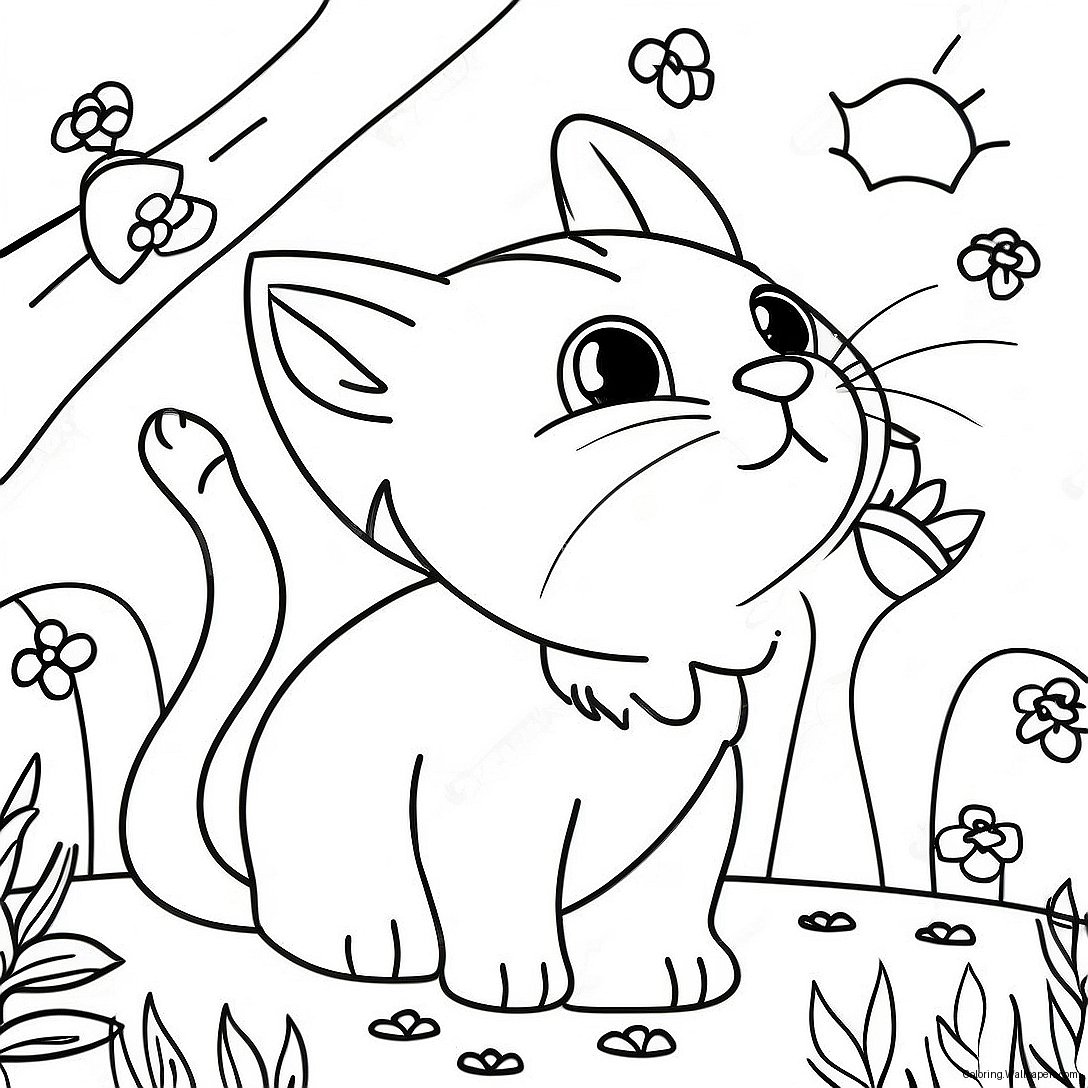 Playful Kitten Surrounded By Blossoms Coloring Page 48363