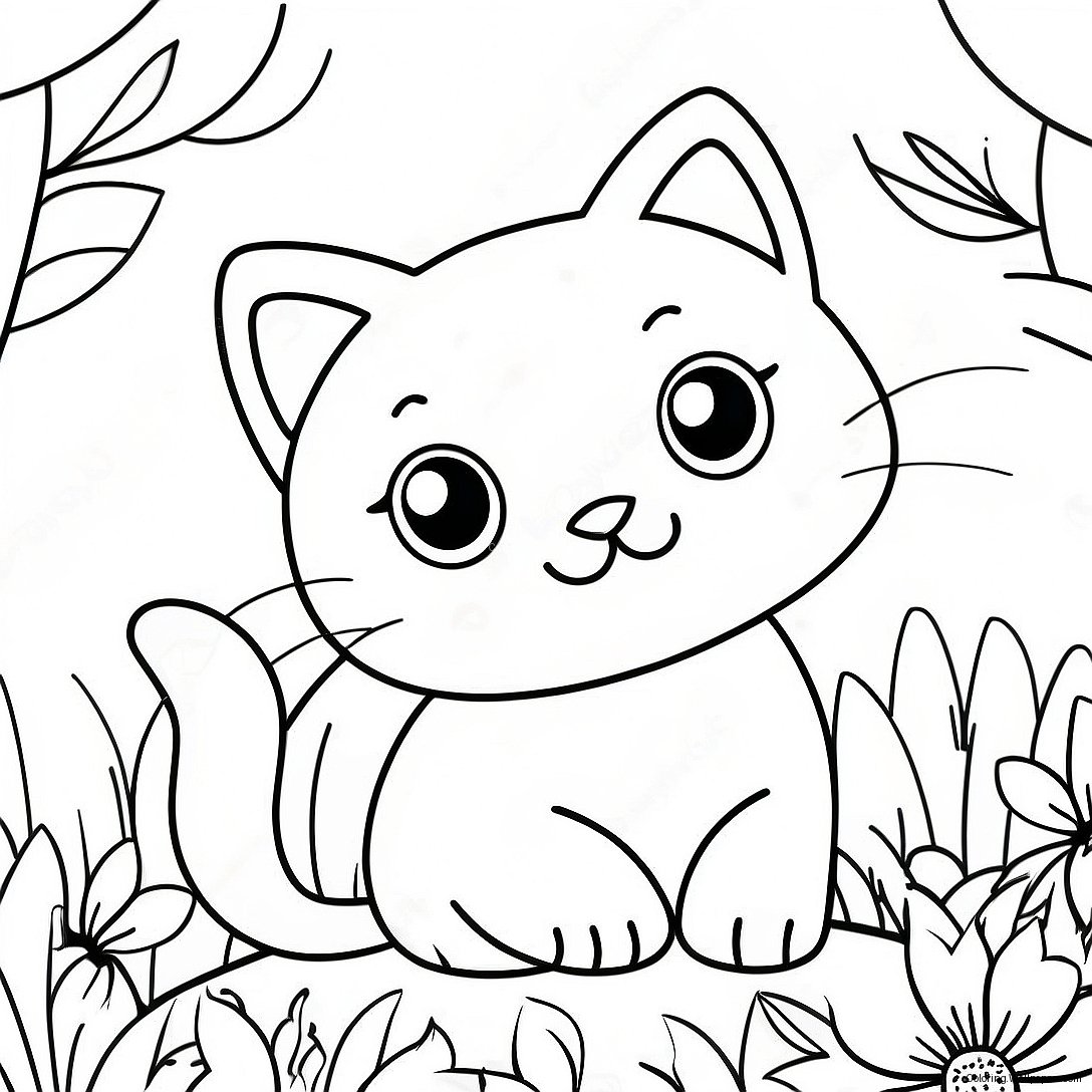 Página Para Colorear De Un Gatito Juguetón Rodeado De Flores 48364