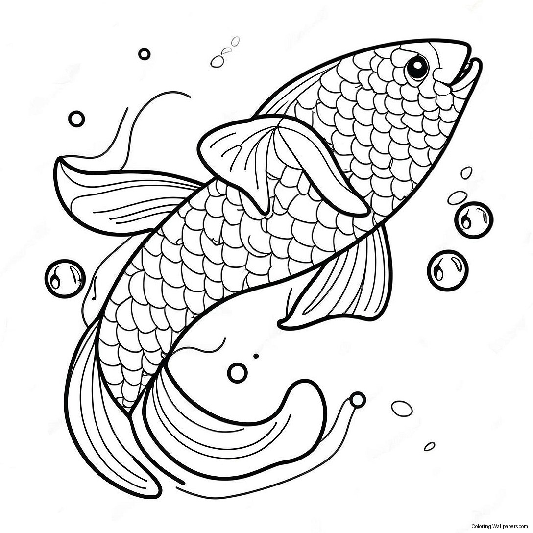 Playful Koi Fish Splashing Water Coloring Page 13361