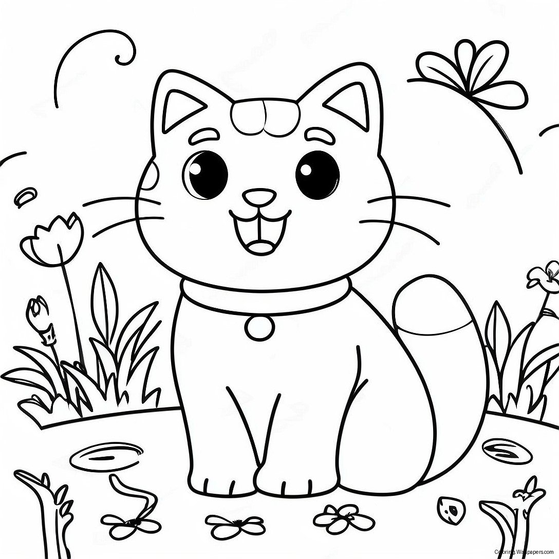 Playful Nature Cat In A Colorful Garden Coloring Page 20835