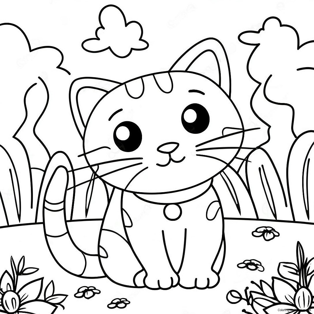 Playful Nature Cat In A Colorful Garden Coloring Page 20836