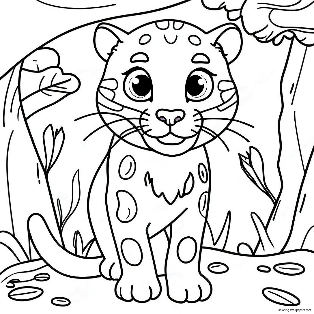 Playful Ocelot In The Jungle Coloring Page 48514