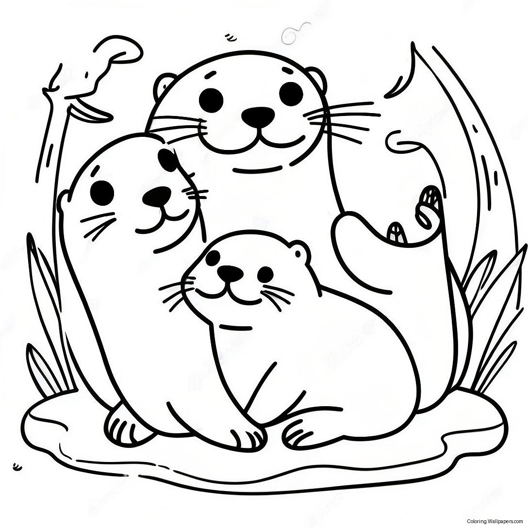 Verspielte Otterfamilie Ausmalbild 1303