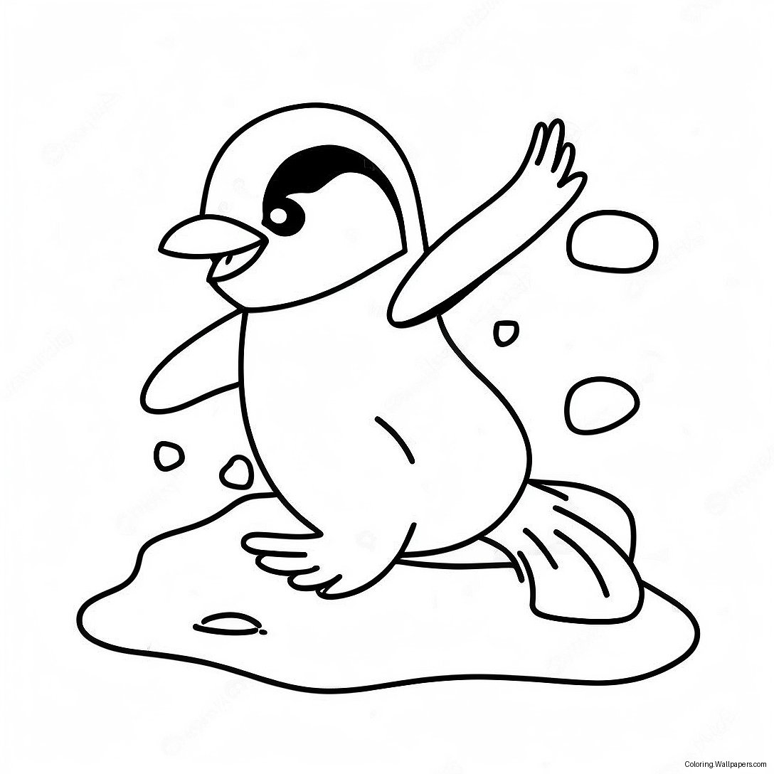 Playful Penguin Sliding On Ice Coloring Page 46606