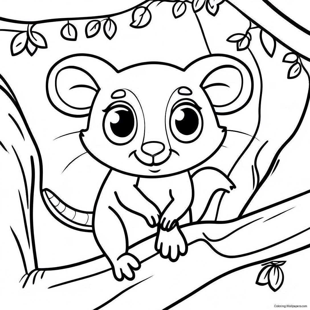 Playful Possum In A Tree Coloring Page 16682