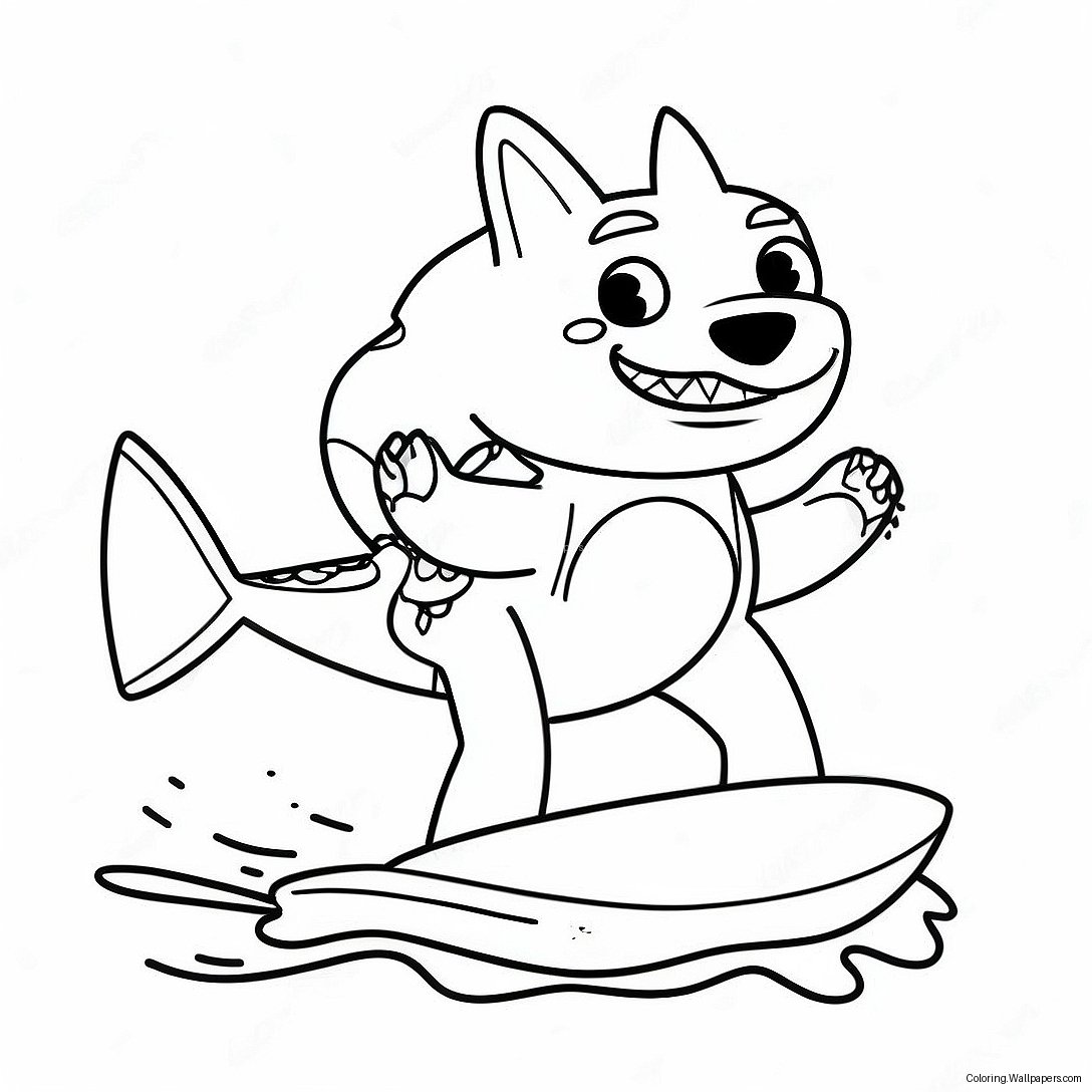 Playful Shark Dog With A Surfboard Coloring Page 26718