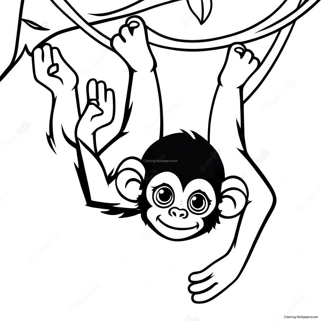 Playful Spider Monkey Hanging Upside Down Coloring Page 34261