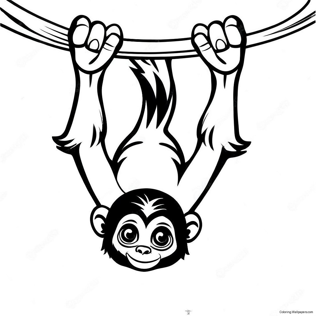 Playful Spider Monkey Hanging Upside Down Coloring Page 34262