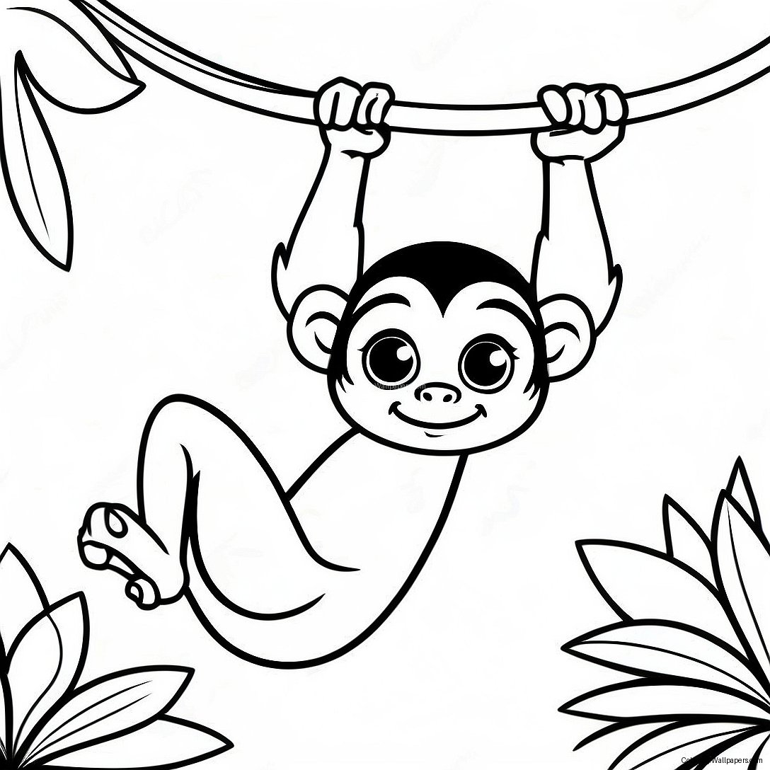 Playful Spider Monkey Hanging Upside Down Coloring Page 34264