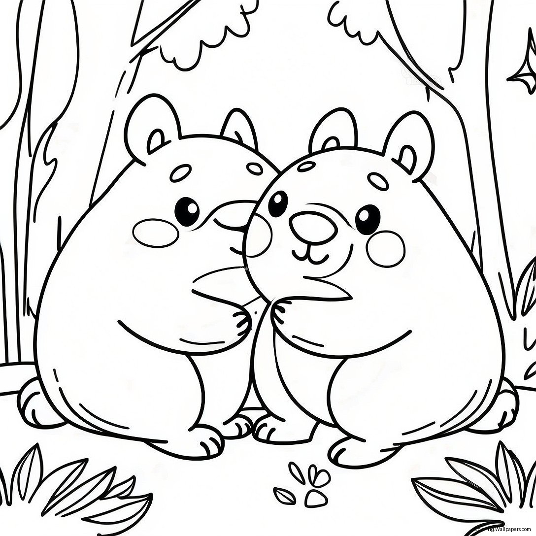 Playful Wombats In The Forest Coloring Page 28595