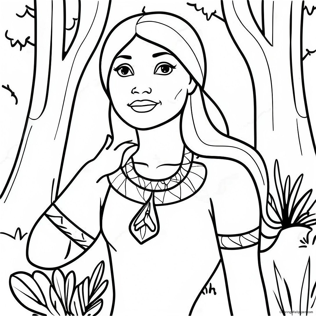 Página Para Colorear De Pocahontas En Un Hermoso Bosque 1440