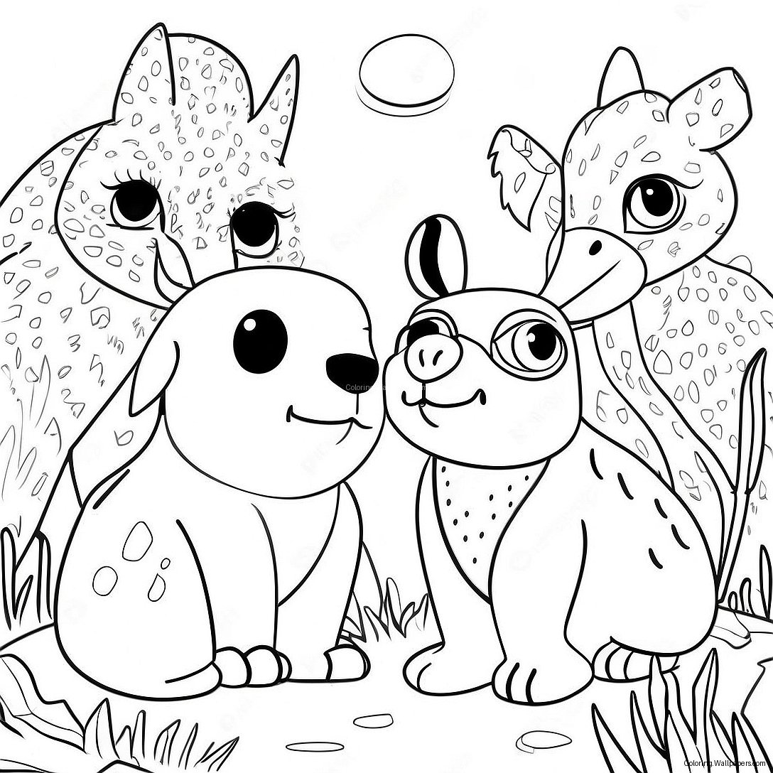 Pointillism Animal Friends Coloring Page 44877