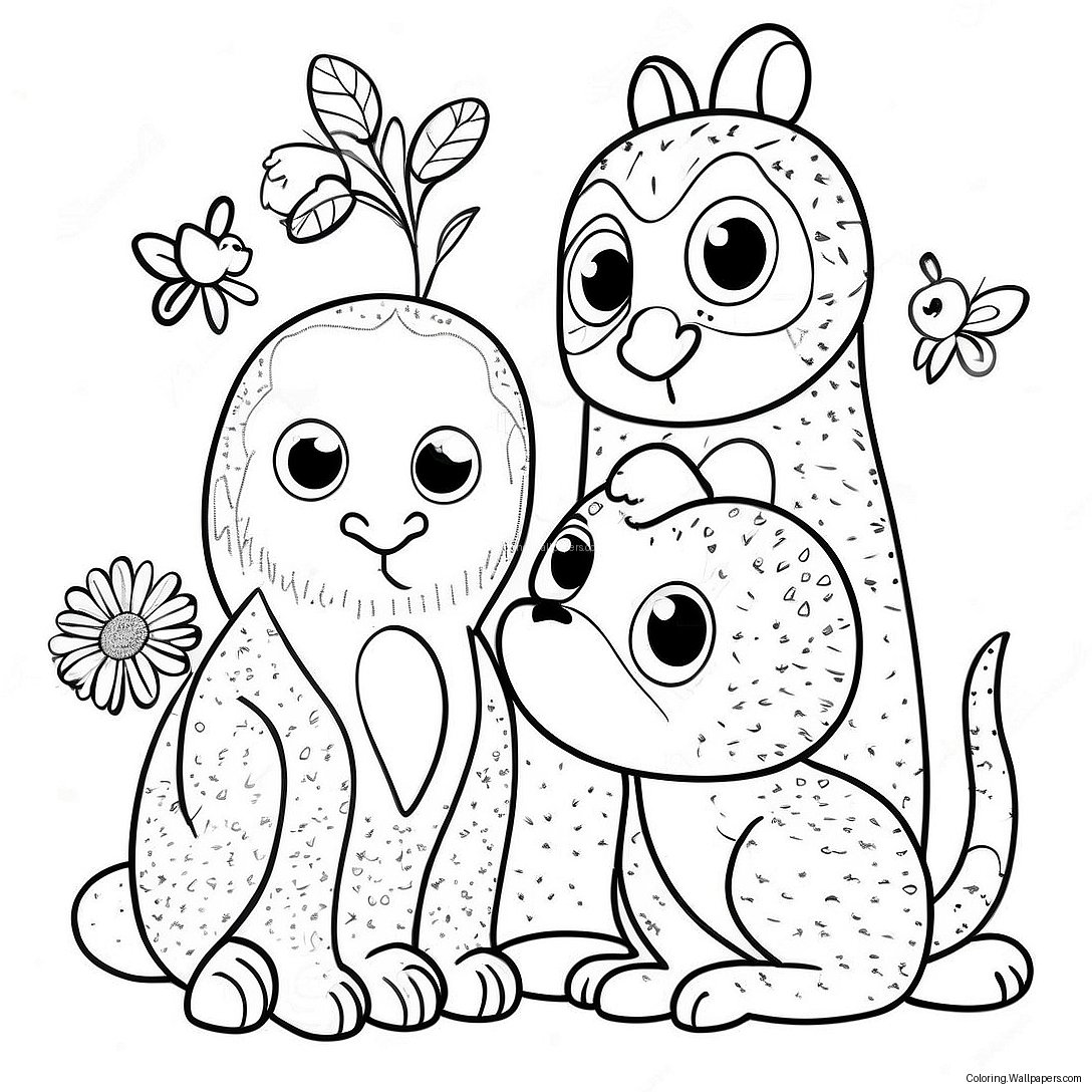 Pointillism Animal Friends Coloring Page 44880