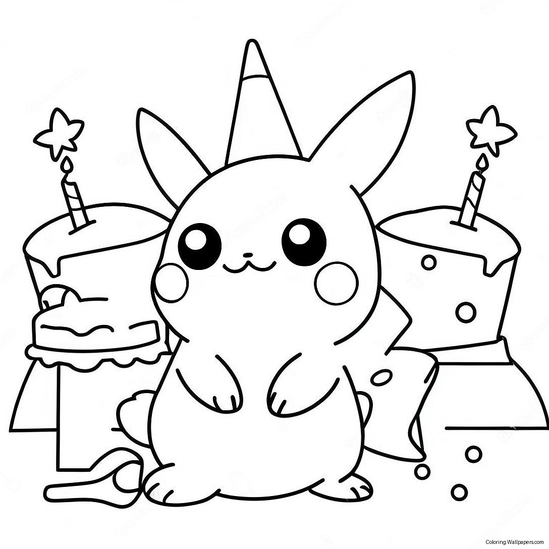 Página Para Colorear Celebración De Cumpleaños De Pokemon 49564