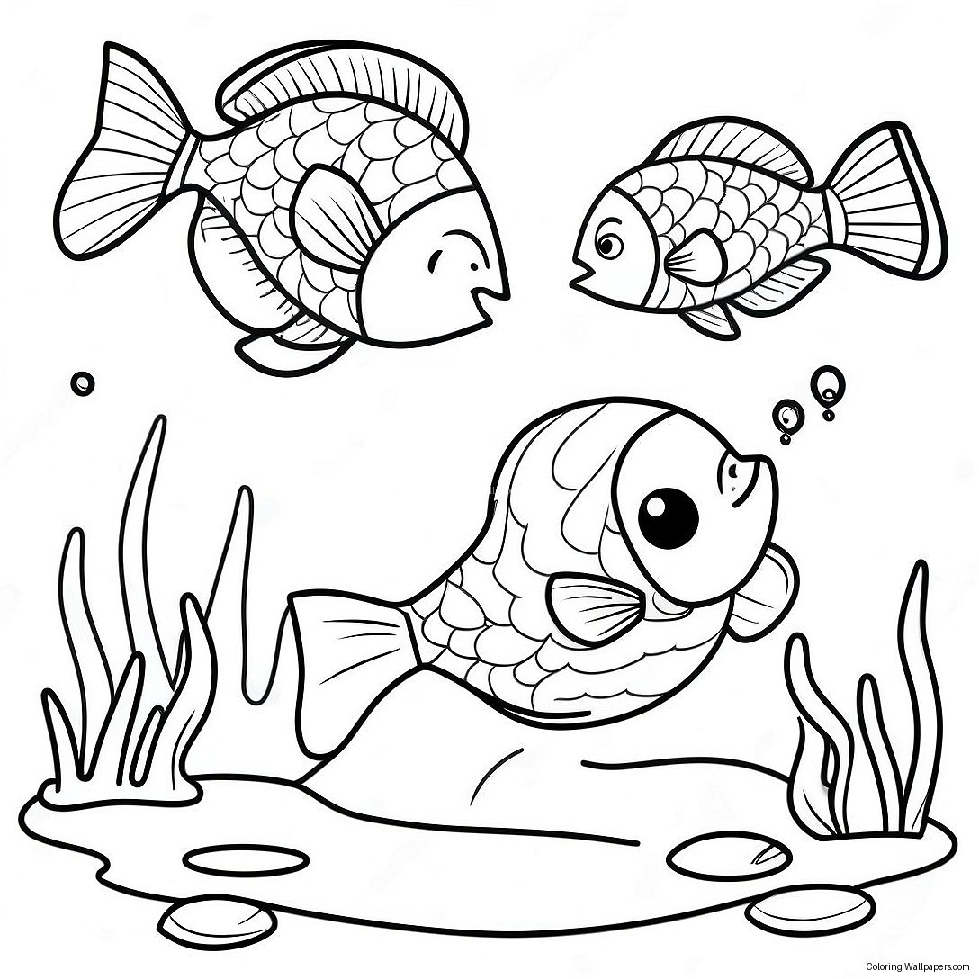 Pond Scene With Colorful Fish Coloring Page 5105