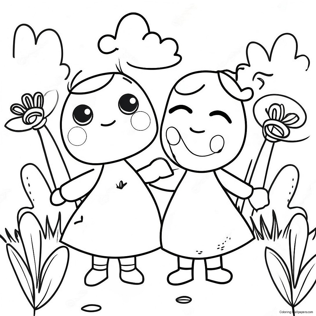 Poppy And Viva In A Colorful Garden Coloring Page 15272