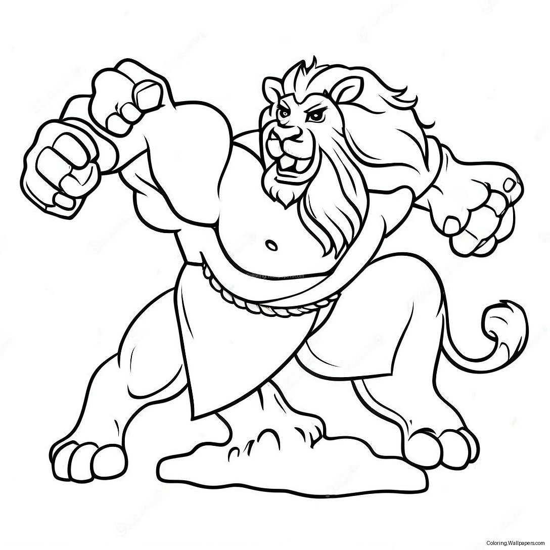 Powerful Samson Defeating Lion Coloring Page 28503