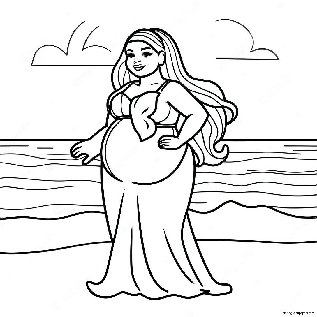 Page À Colorier De Barbie Enceinte À La Plage 27992