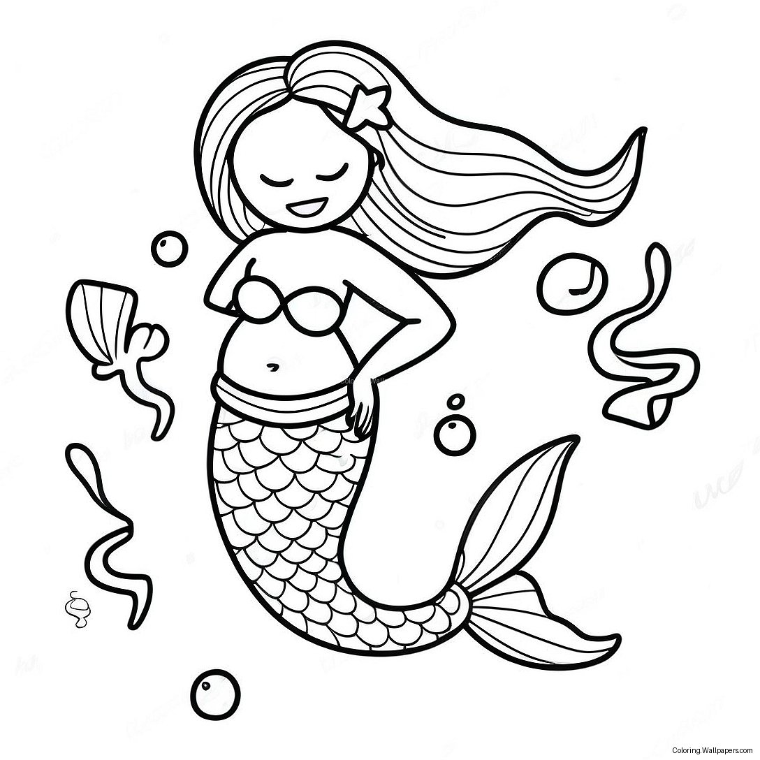 Pregnant Mermaid With Colorful Fish Coloring Page 48854