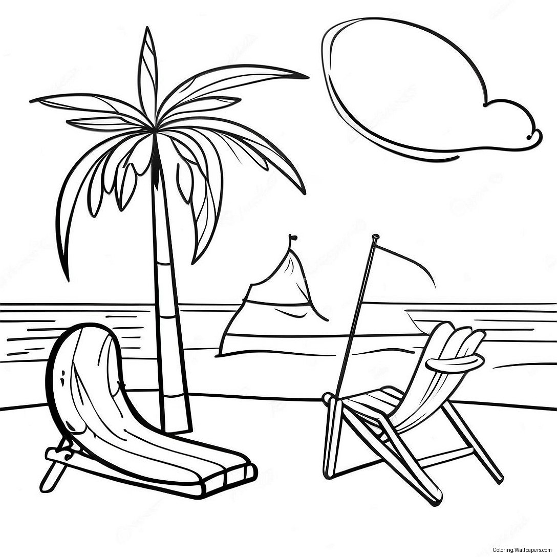 Preppy Summer Beach Scene Coloring Page 19022