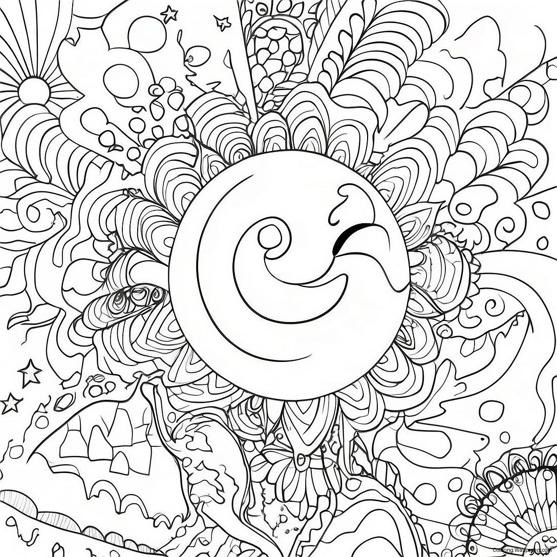 Psychedelic Galaxy Scene Coloring Page 5379