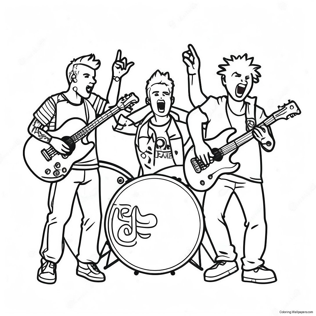 Punk Rock Band Playing Live Coloring Page 24350