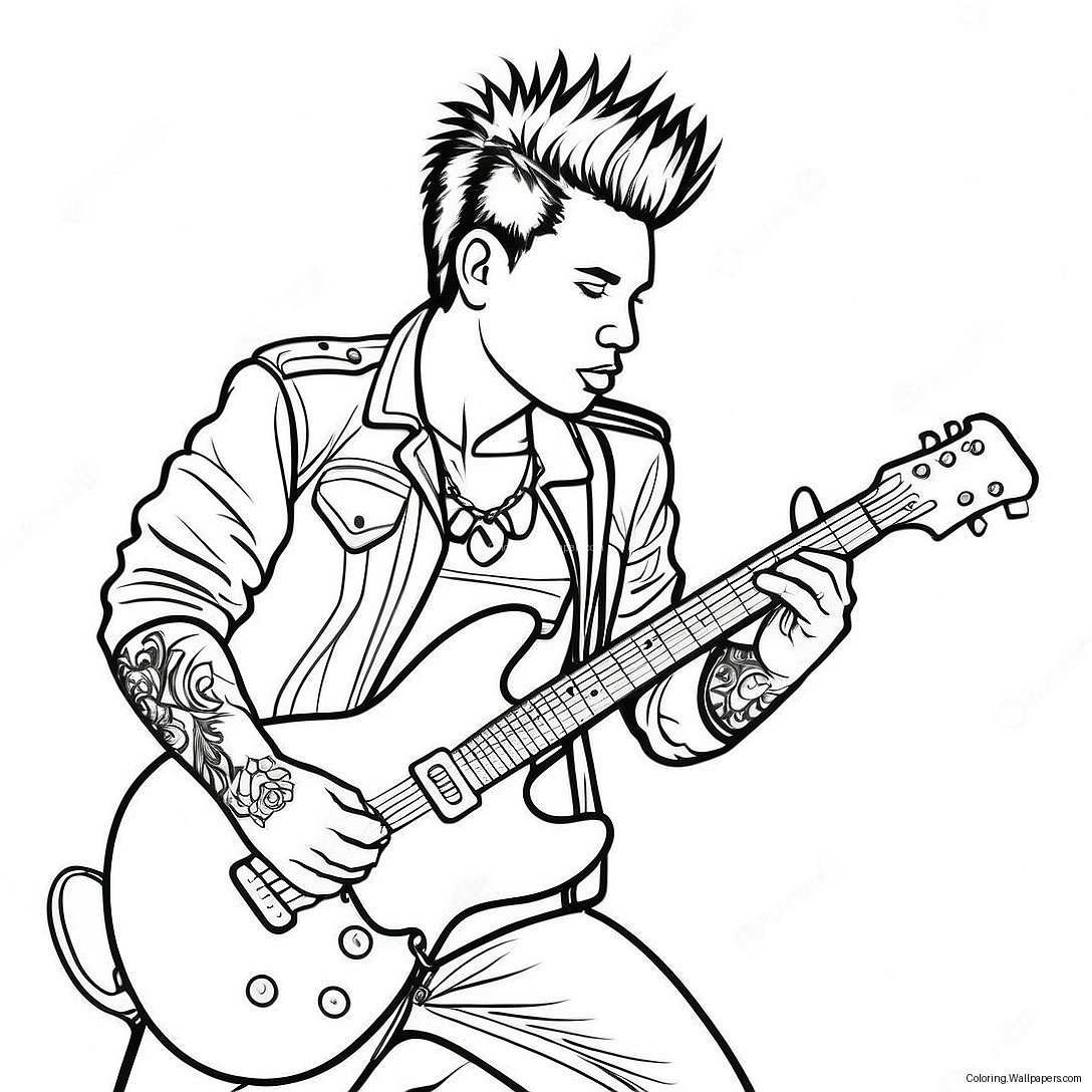 Punk Rock Guitarist Coloring Page 48329