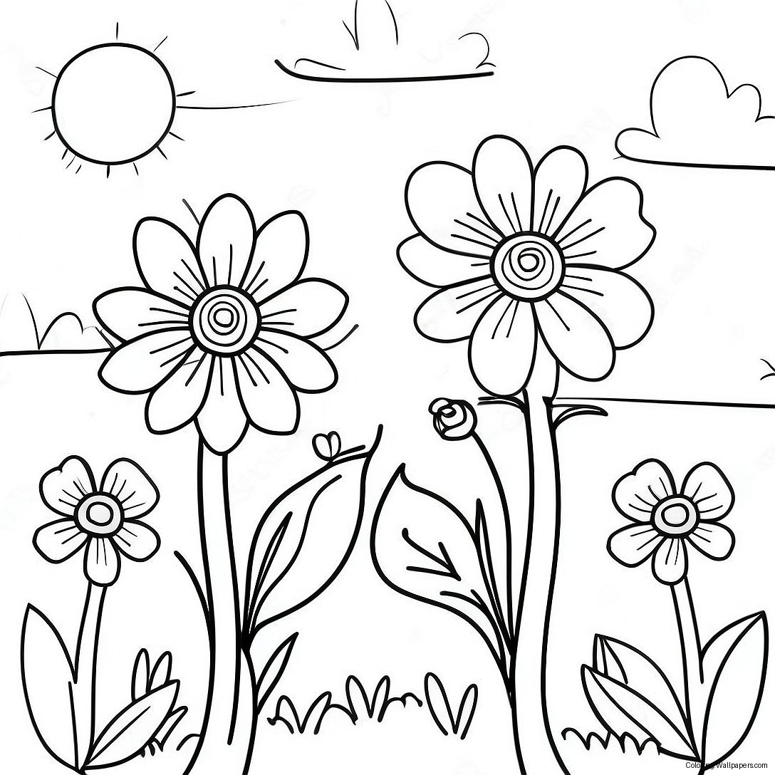 Purple Flower Garden Coloring Page 12439