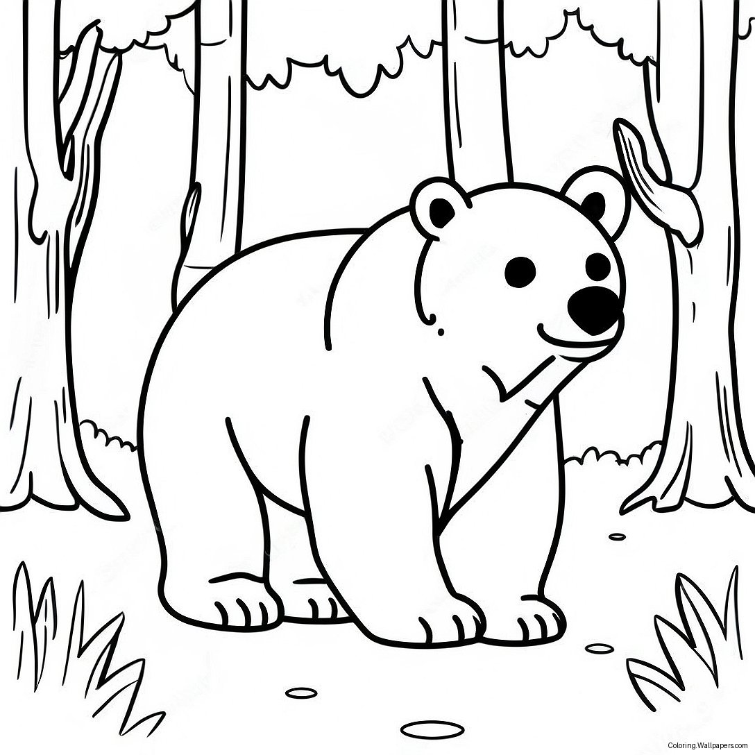 Página Para Colorir De Urso Realista Em Uma Floresta 5666