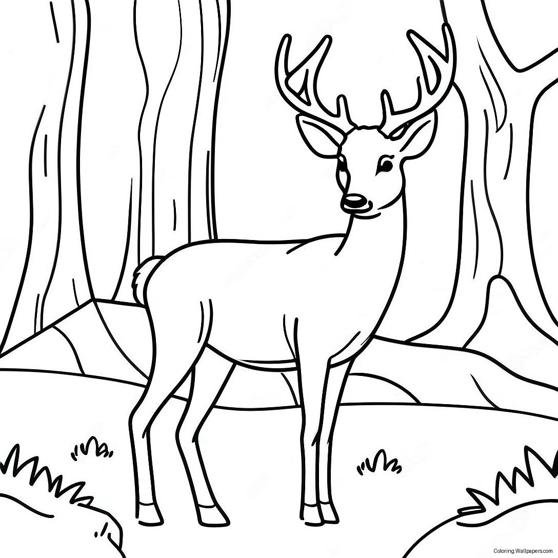 Realistic Buck Deer In Forest Coloring Page 21004