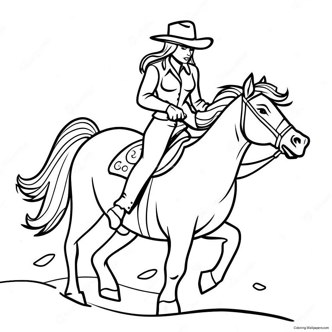 Realistic Cowgirl Riding Horse Coloring Page 30301