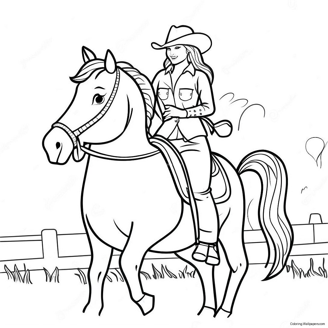 Realistic Cowgirl Riding Horse Coloring Page 30303